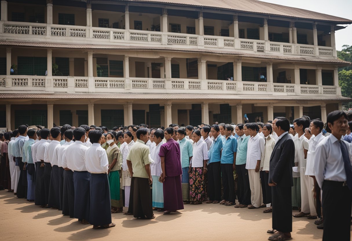 A government official in Burma is mandating vaccinations. People line up outside a government building, waiting to receive their required shots