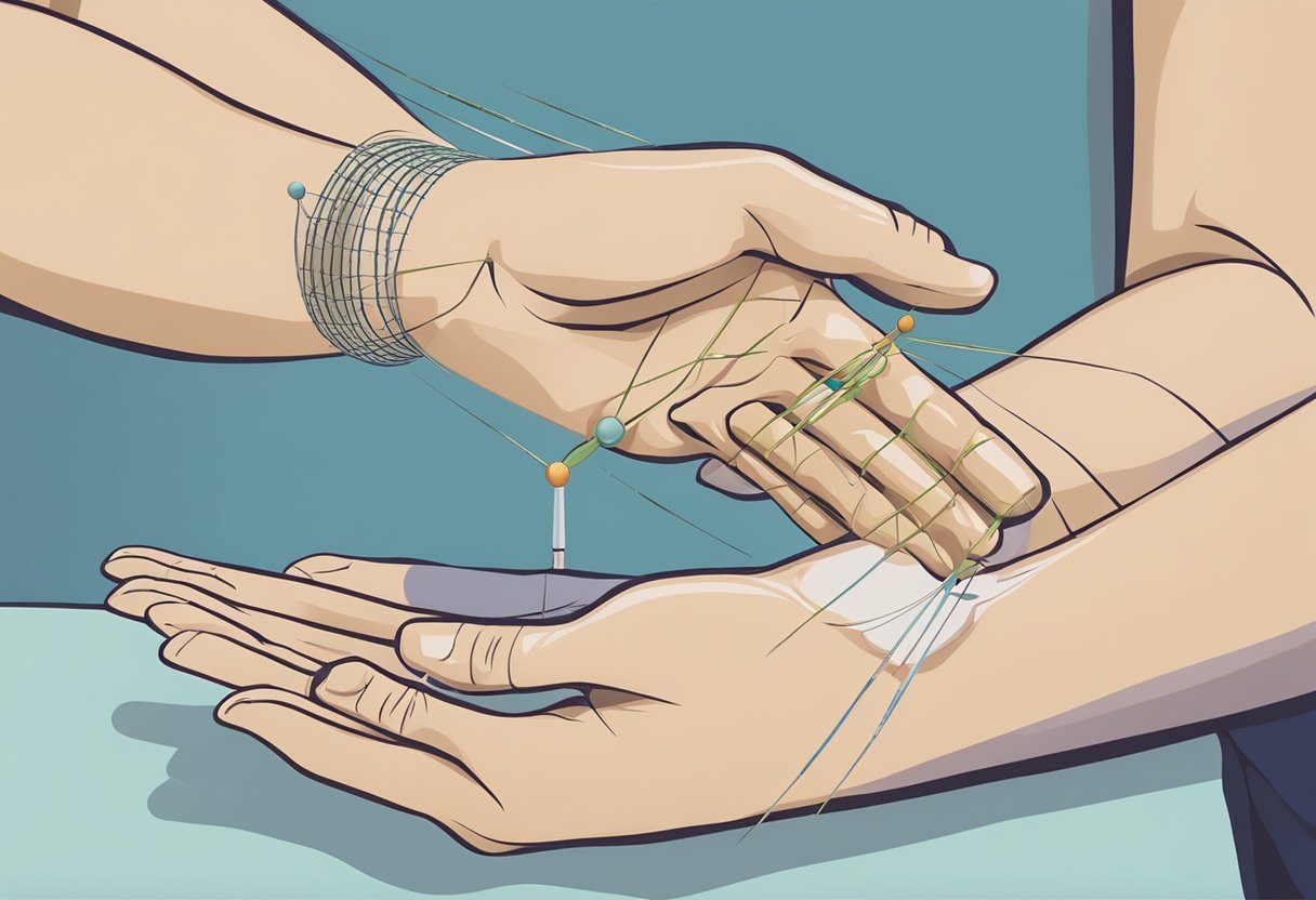 A person receiving acupuncture for carpal tunnel pain relief