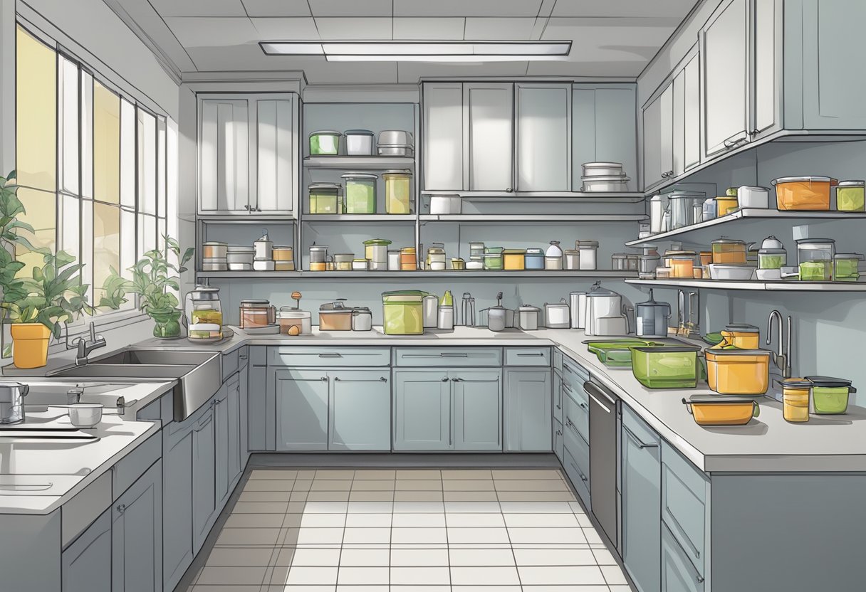 A clean, organized kitchen with sealed containers, traps, and screens to prevent pests. Proper waste disposal and regular inspections ensure safe food handling