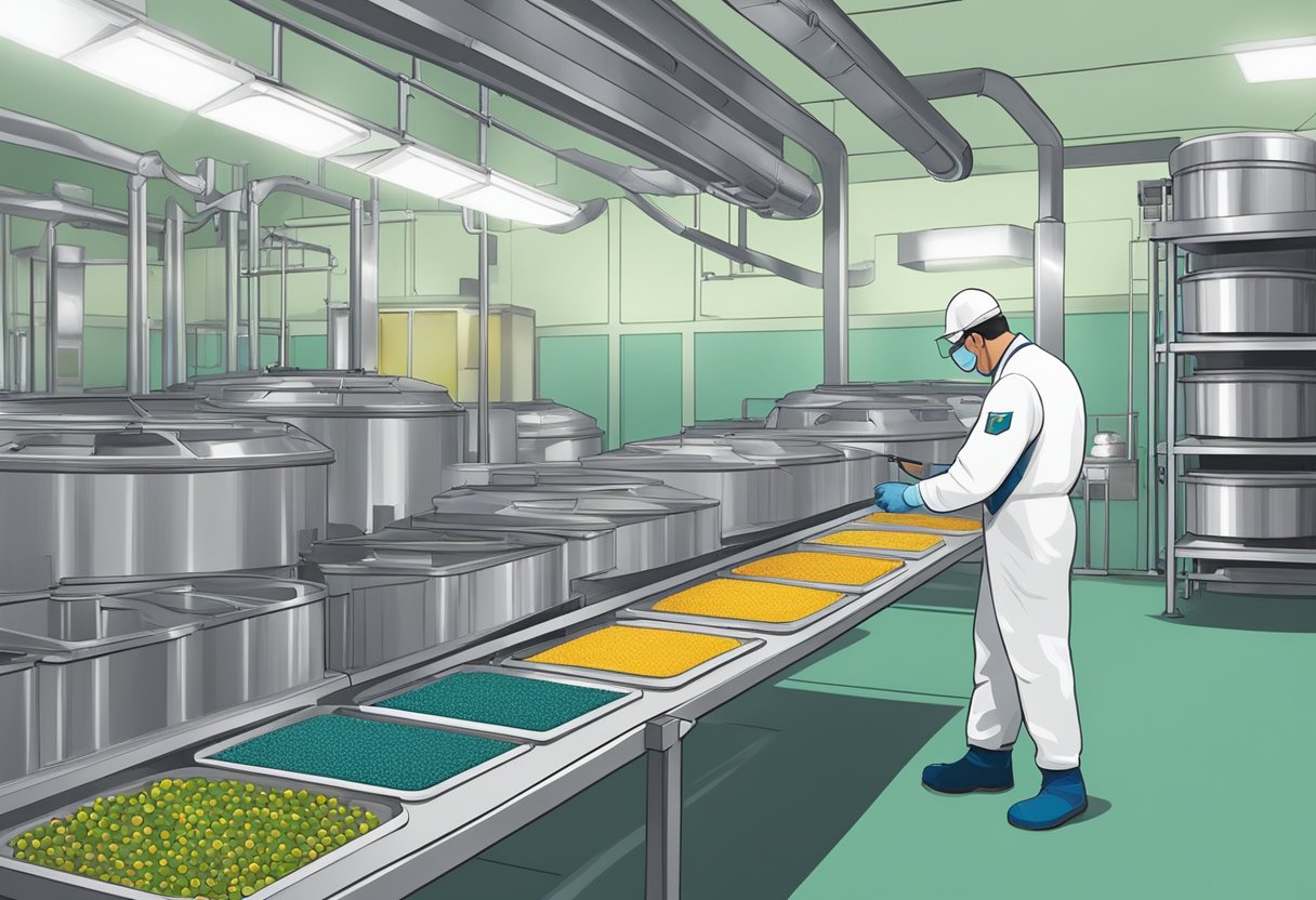 Pest control technician inspects food processing facility for signs of pest activity