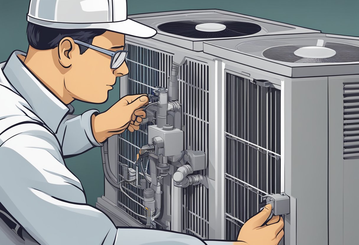 A technician inspects HVAC system for pests, cleans coils, and replaces filters