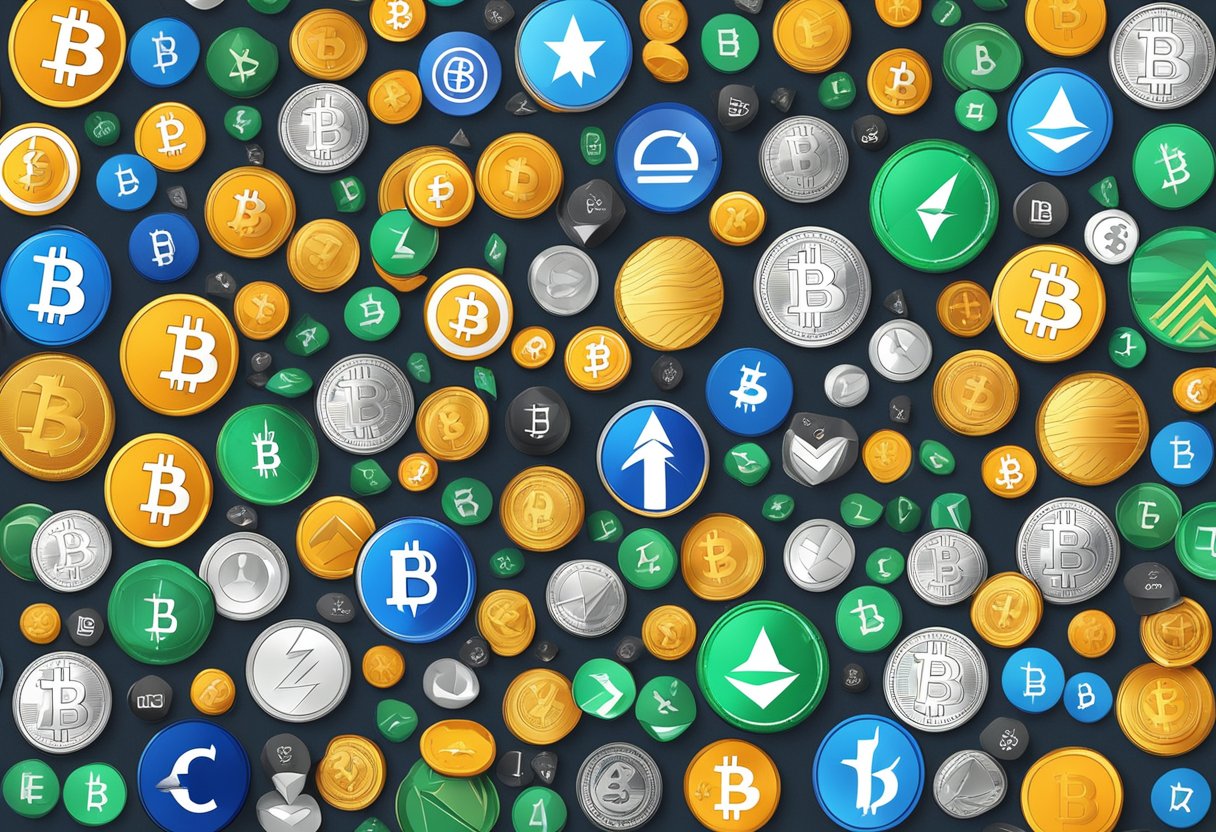 Multiple cryptocurrency logos with increasing hash rate bars, symbolizing growth and competition in the crypto space