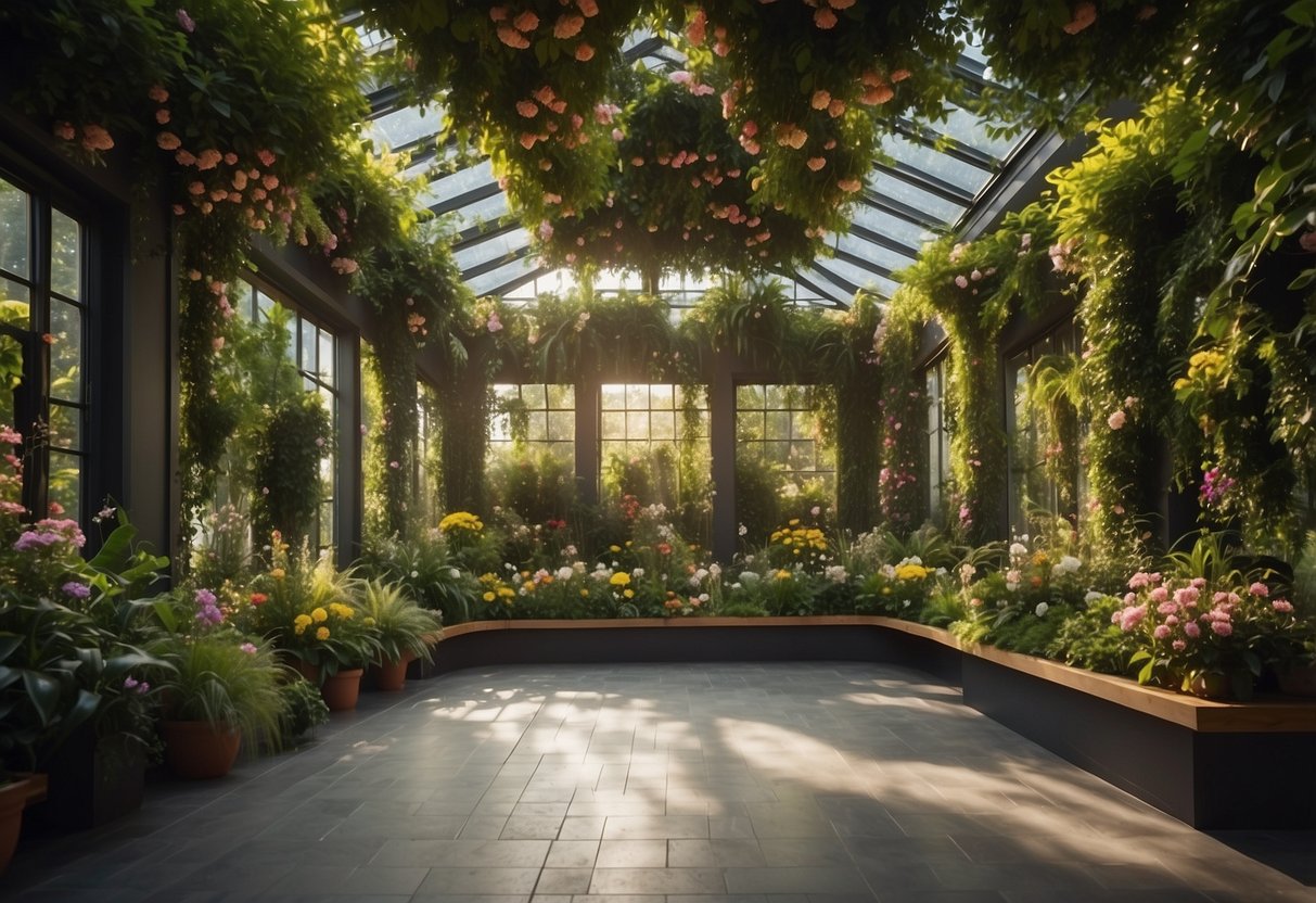 A lush garden paradise with vibrant flowers and greenery covering the entire ceiling, creating a captivating and enchanting atmosphere for home decor