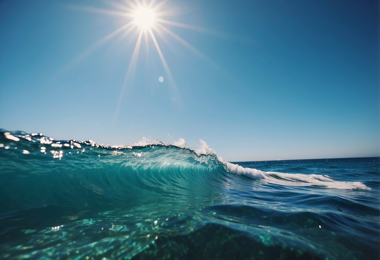 A tranquil ocean scene with rolling waves and a clear blue sky, capturing the essence of nautical aqua blue home decor