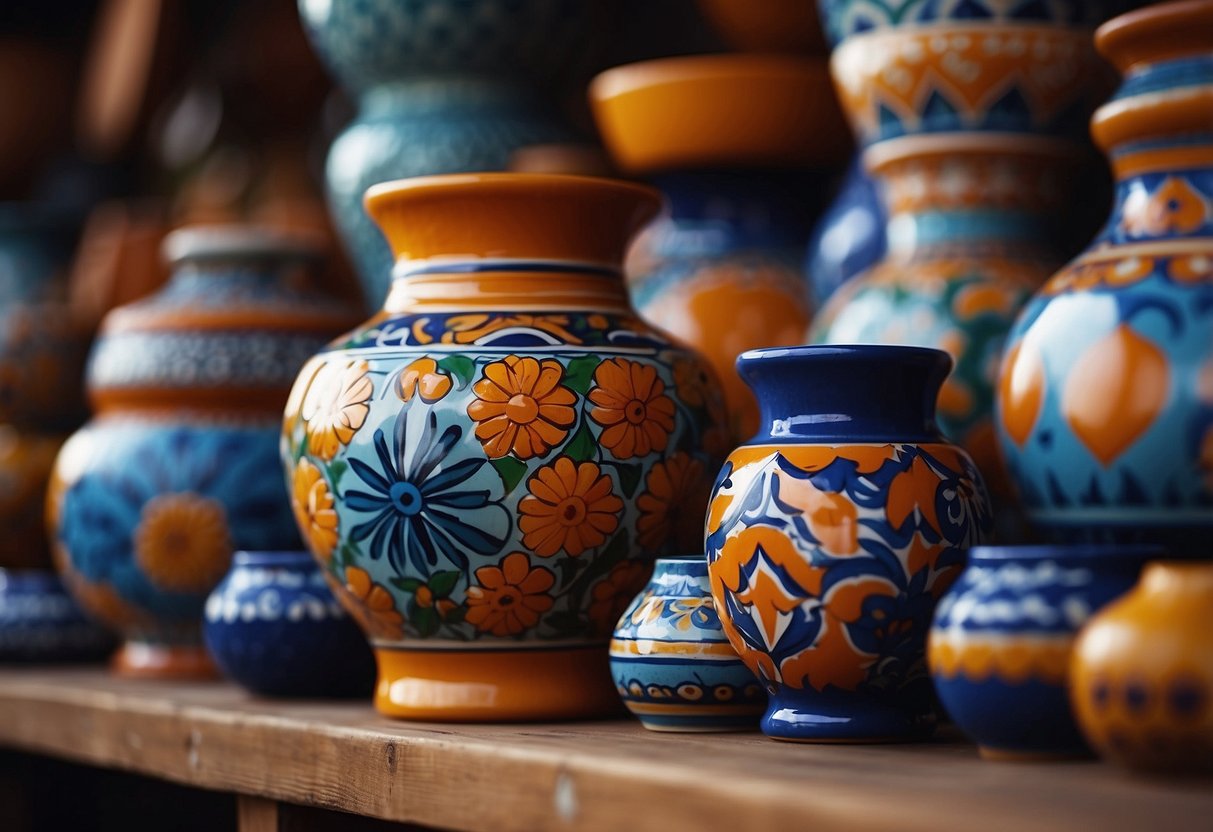 Vibrant Talavera pottery adorns Aztec-inspired home, with intricate patterns and bold colors