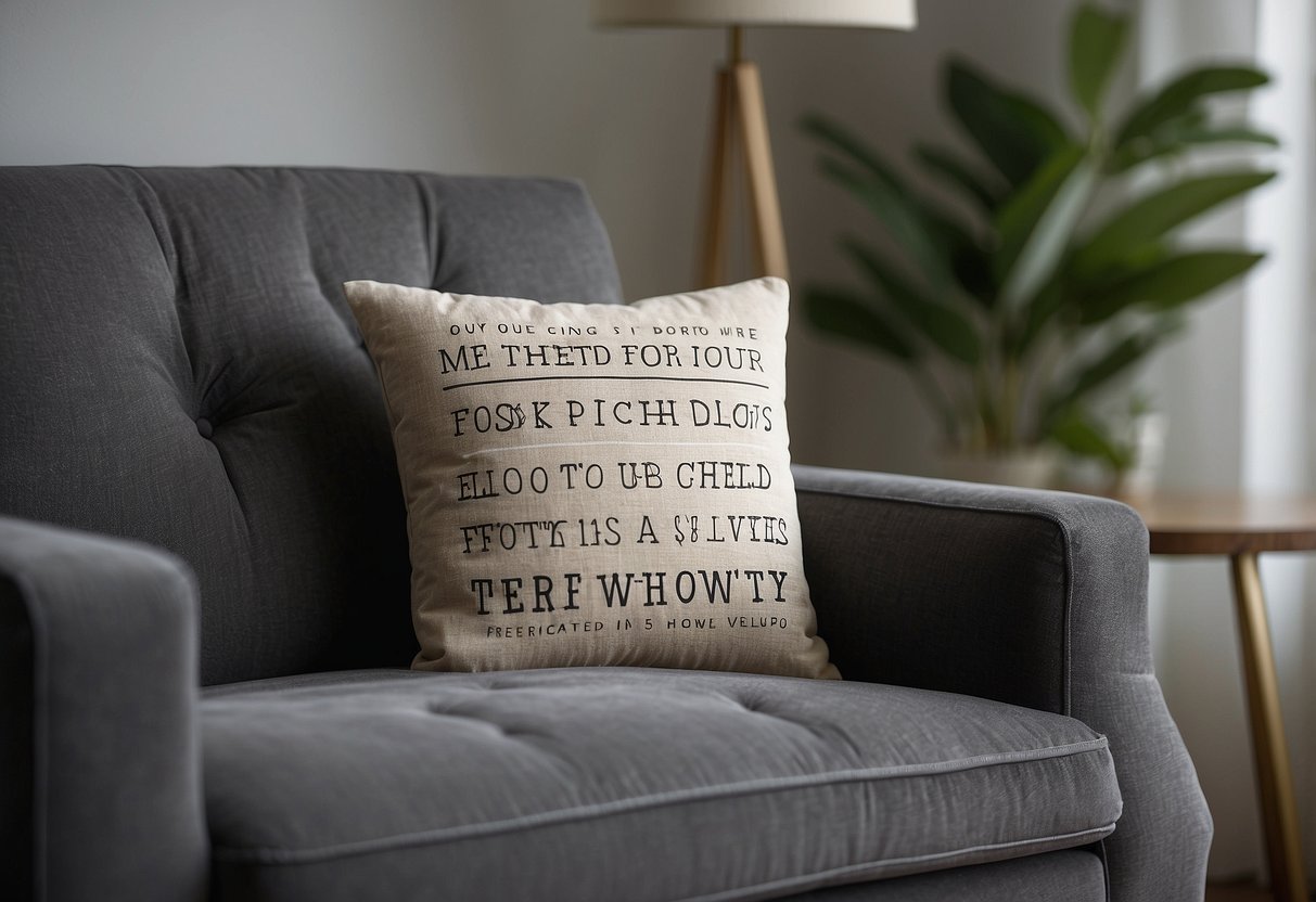 Custom throw pillows with inspirational quotes displayed on a stylish couch in a modern living room