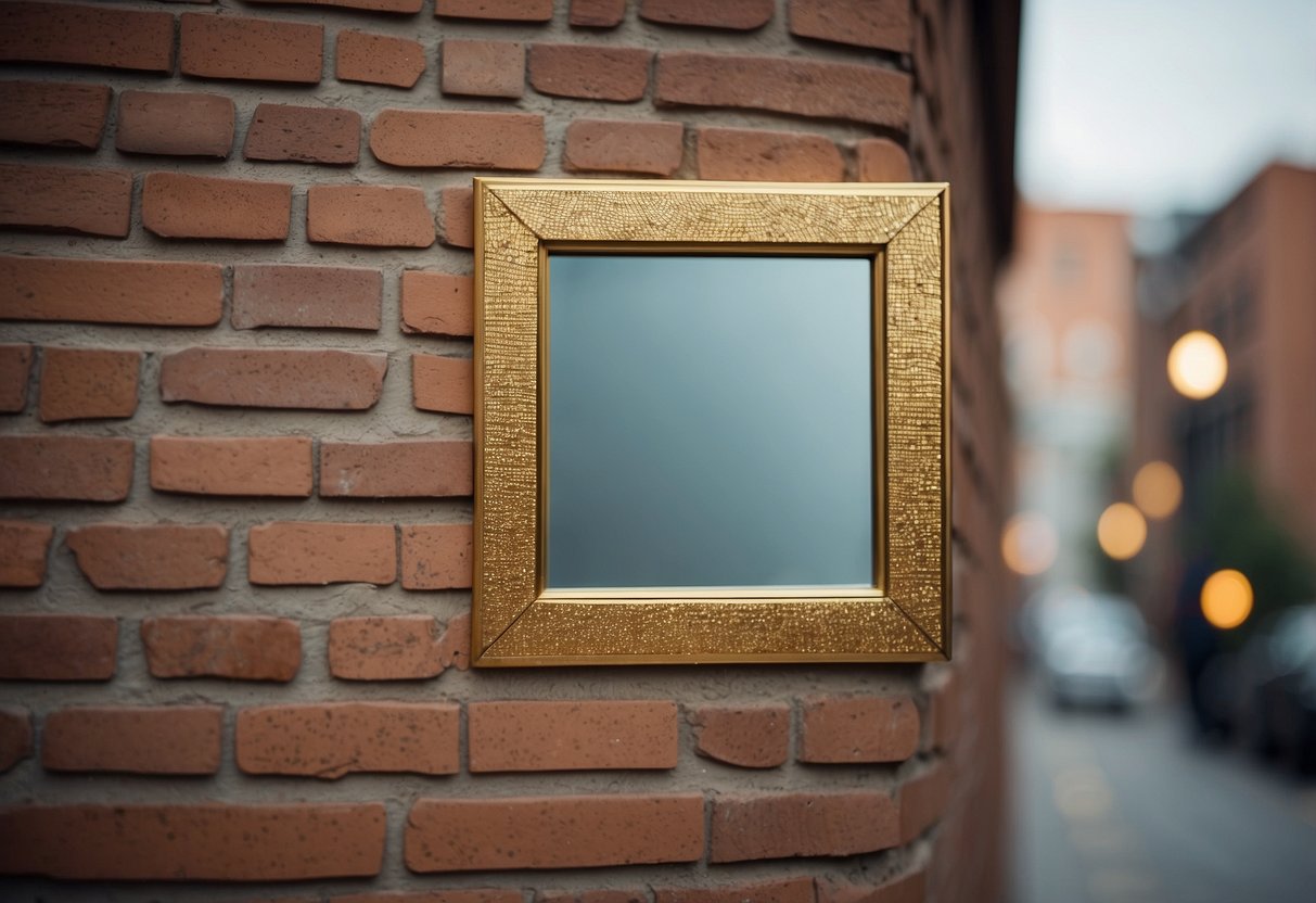 A brick wall adorned with tile and mirror frames for home decor