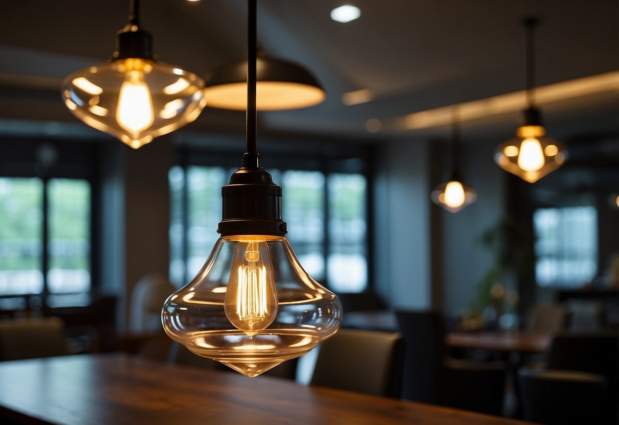 A black glass pendant light illuminates a room with dark furniture, inspiring home decor ideas