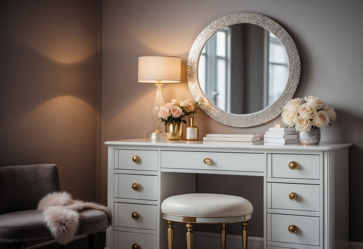 A dressing table adorned with framed inspirational quotes, adding a touch of elegance to the home decor