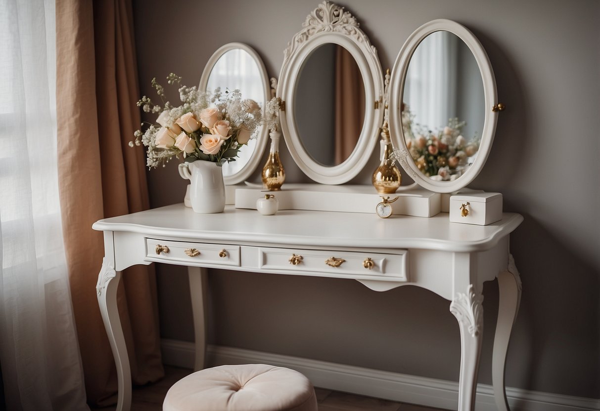 A dressing table with oval picture frames as home decor