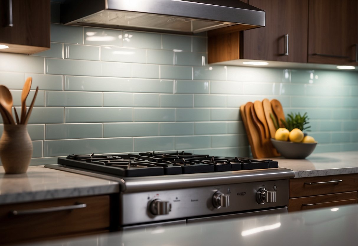 A sleek subway tile backsplash lines the walls of an elegant kitchen, adding a touch of modern sophistication to the home decor