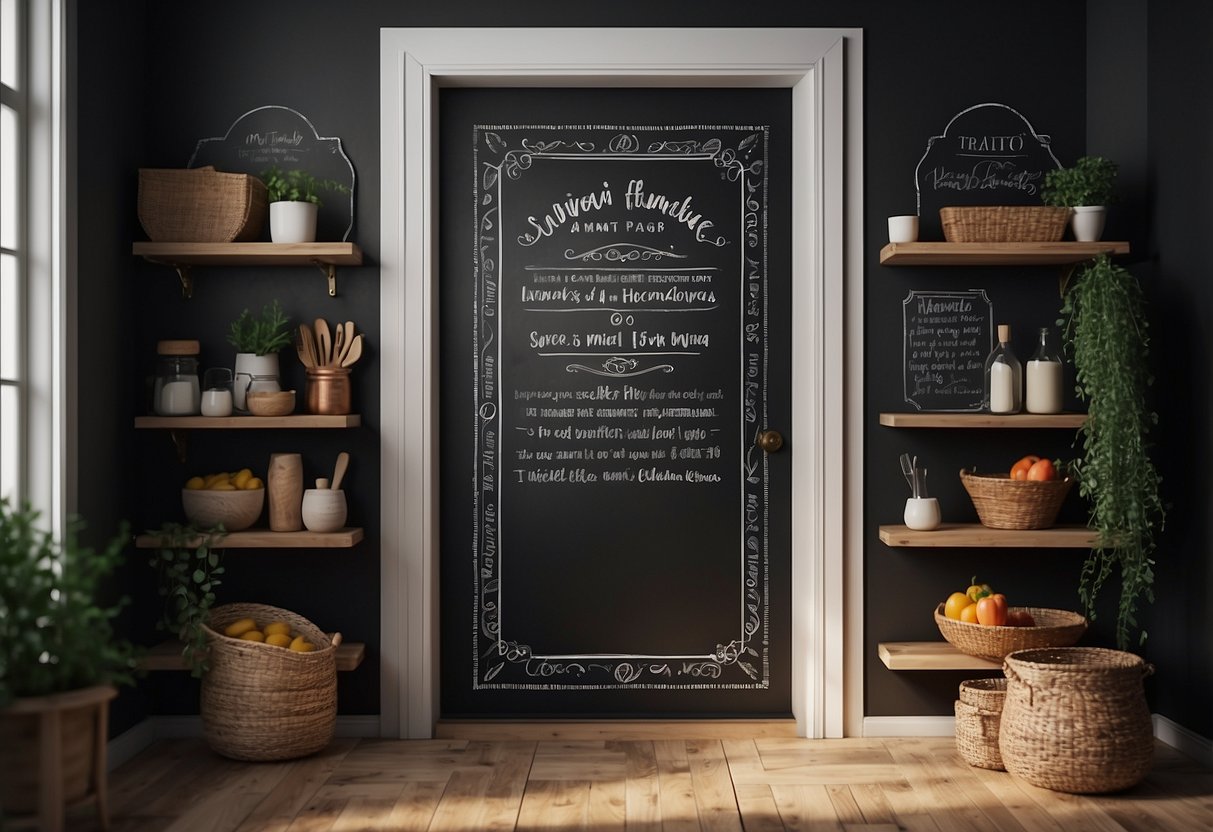 A chalkboard pantry door adorned with modern farmhouse decor ideas