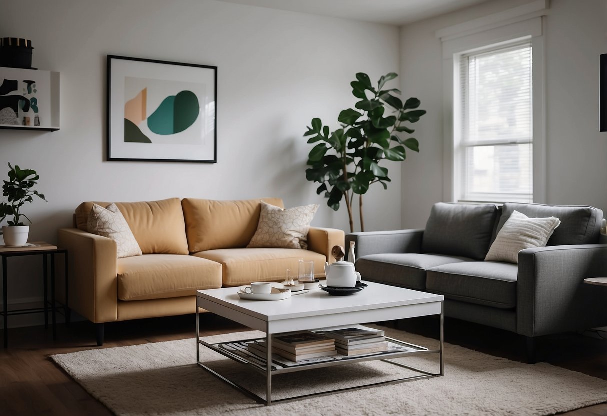 A modern living room with a simple IKEA Lack Coffee Table, surrounded by minimalist decor in a first apartment setting