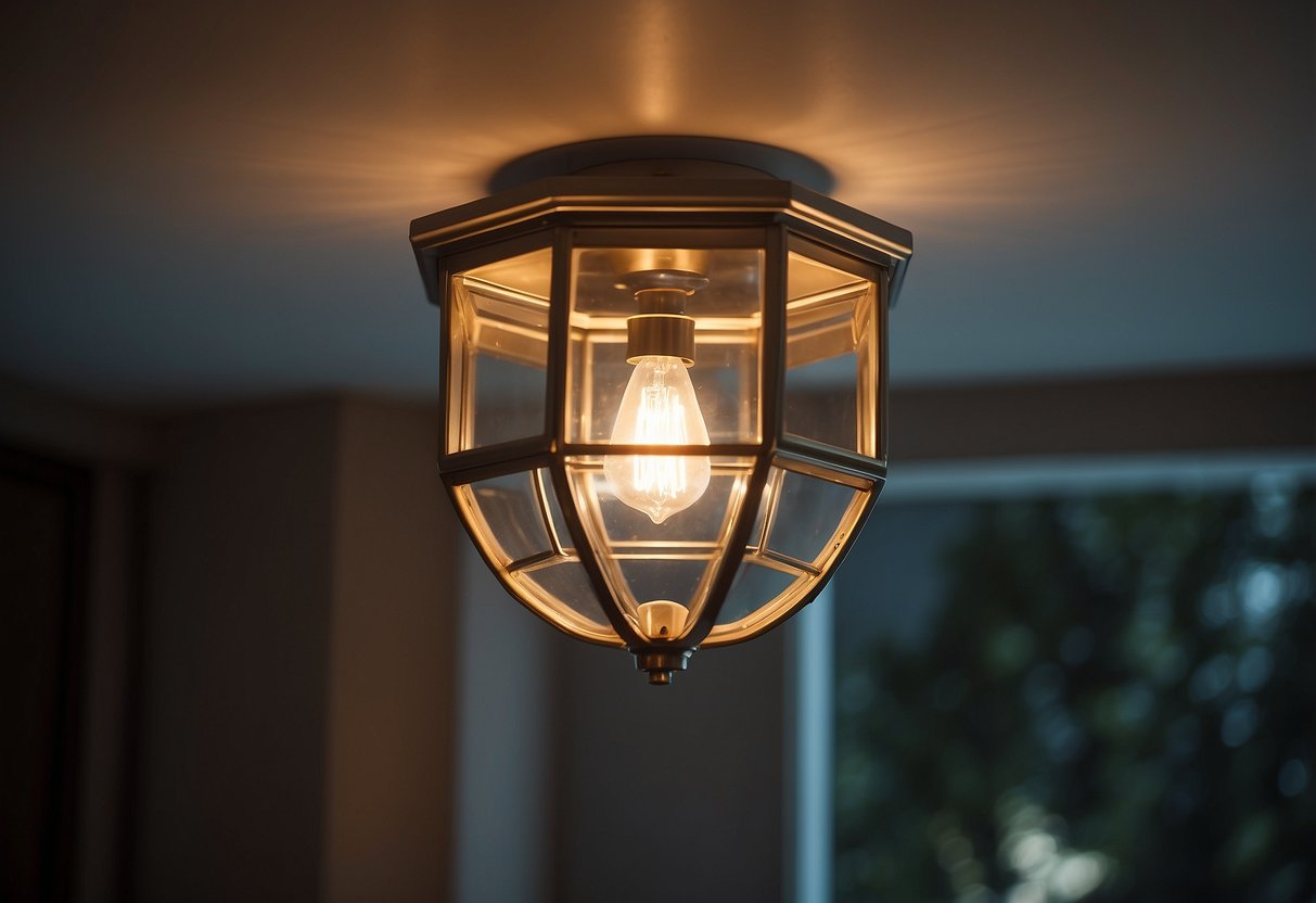 An octagon light fixture hangs from the ceiling, casting a warm glow over the modern and geometric home decor