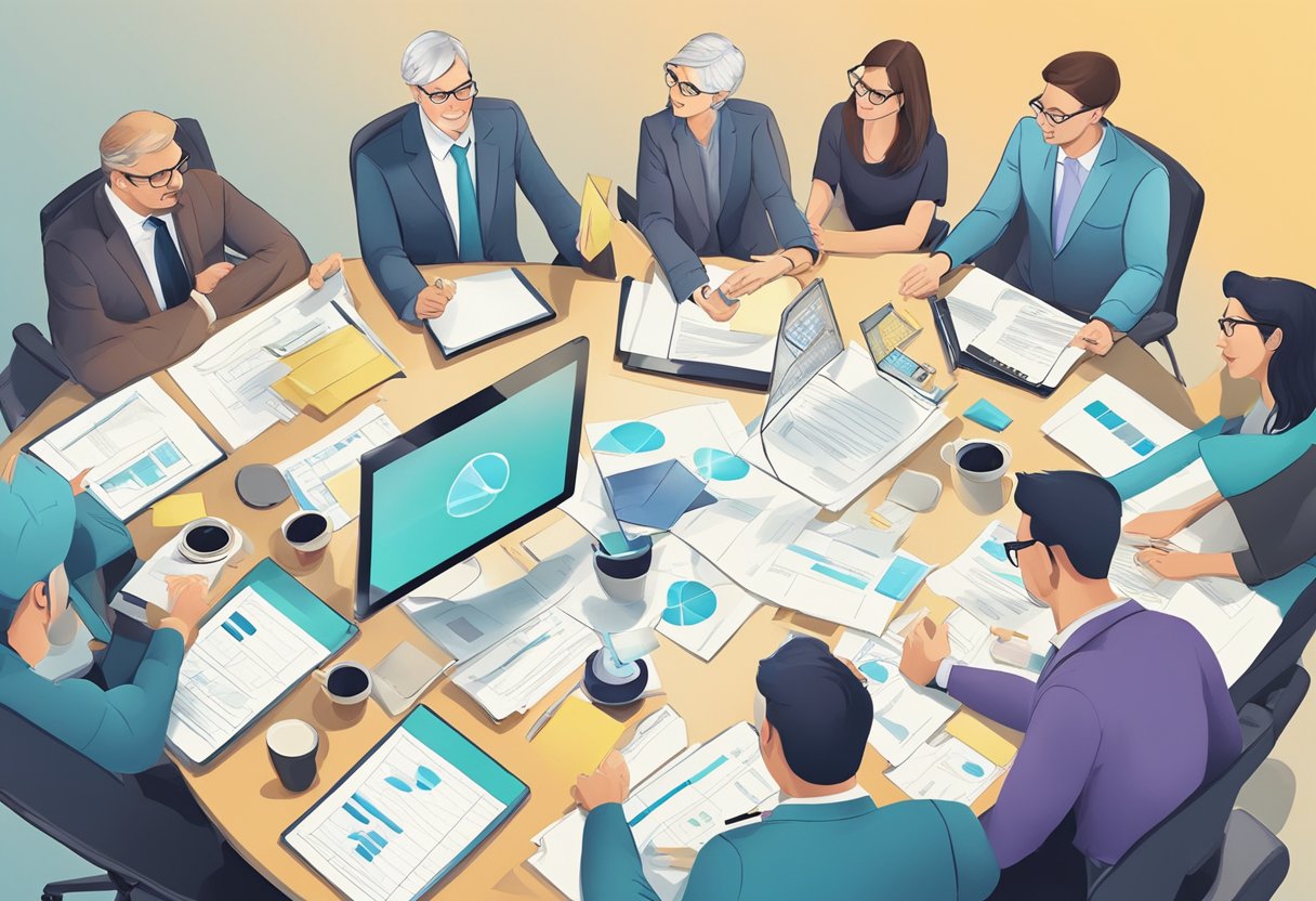 A sales team evolving and adapting to changes in sales strategies, gradually implementing new approaches