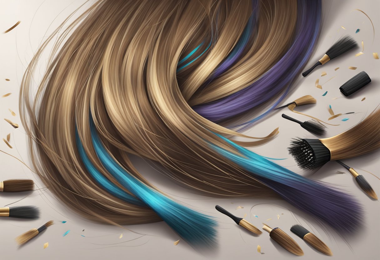 Hair extensions scattered on floor, tangled in brush, and falling out of hair