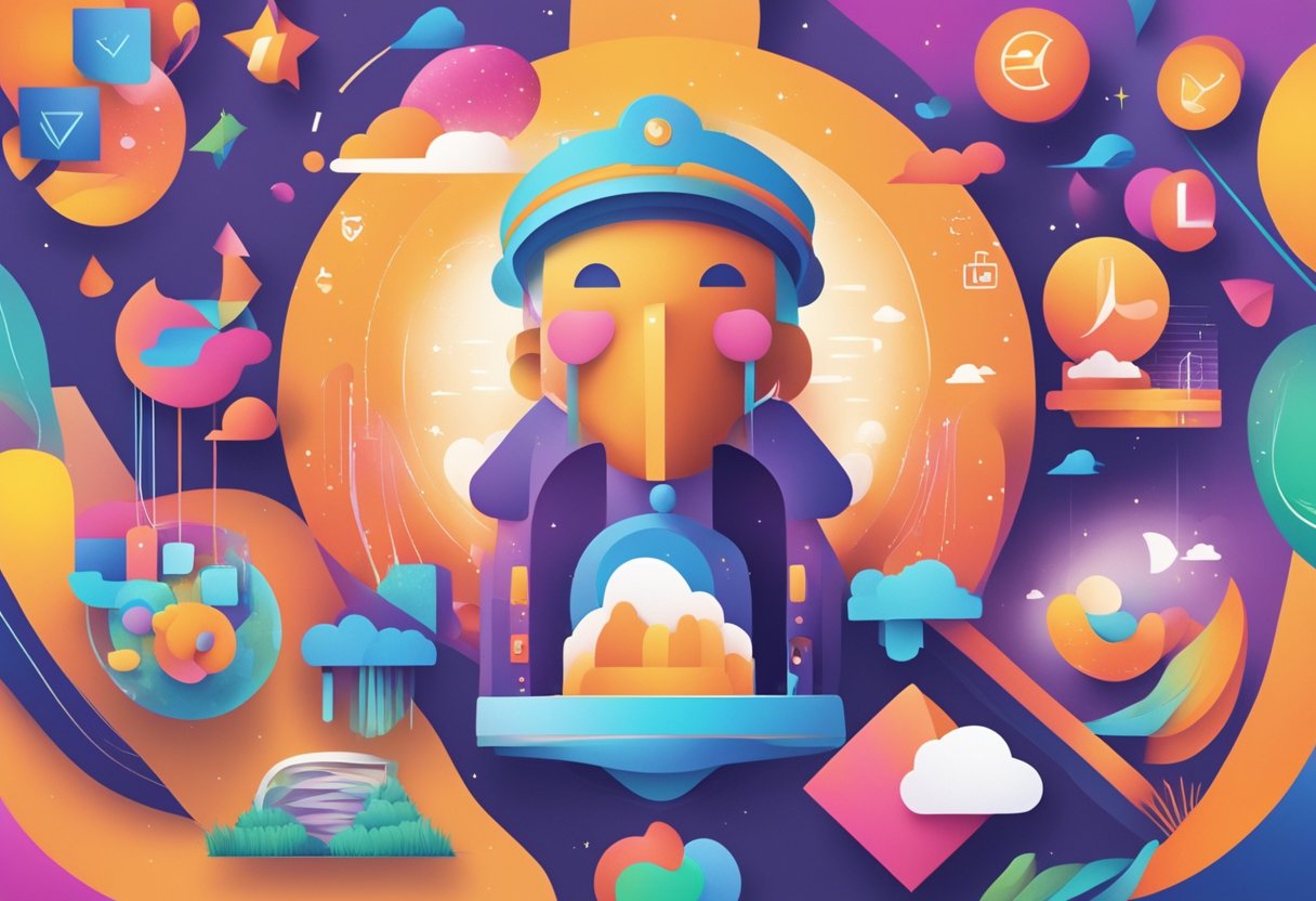 A brand logo surrounded by vibrant, engaging visuals and text, evoking emotions and connecting with the audience