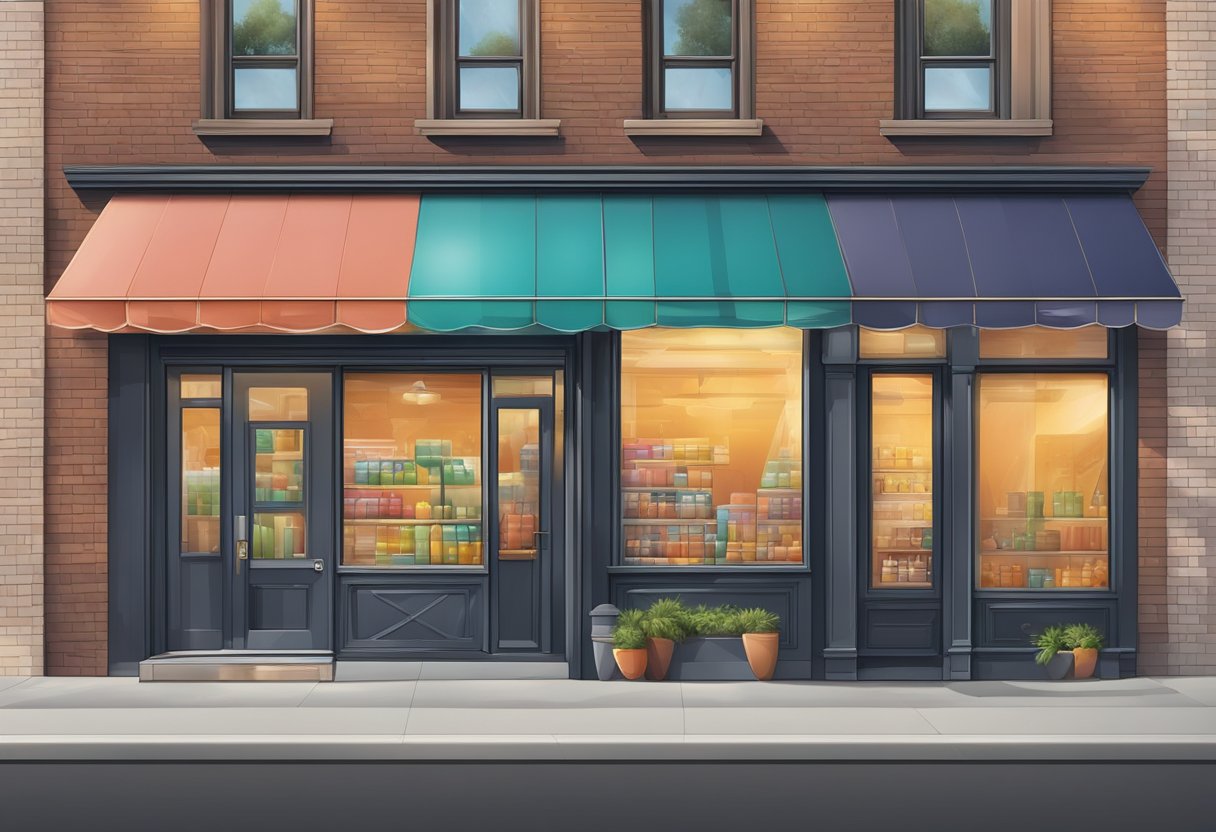 A cluttered, outdated storefront sign contrasts with a sleek, modern logo. The old brand is fading, while the new one shines brightly