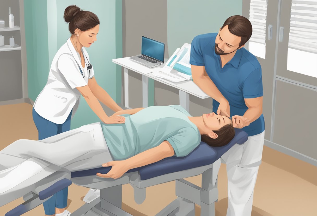 A patient reclines on a treatment table as an osteopath applies hands-on techniques to the neck, demonstrating the role of osteopathy in treating neck pain