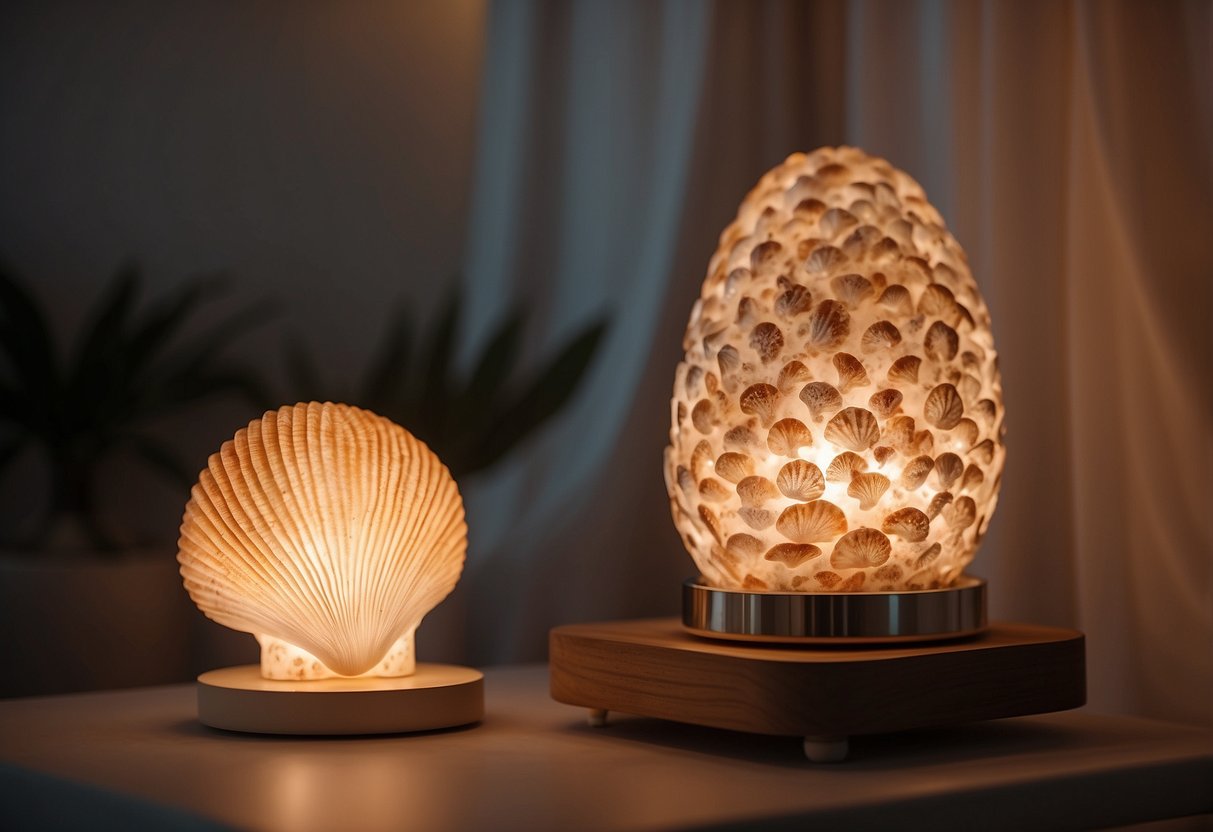 Seashell-themed lamps illuminate an Ibiza bedroom, casting a warm, beachy glow on the decor