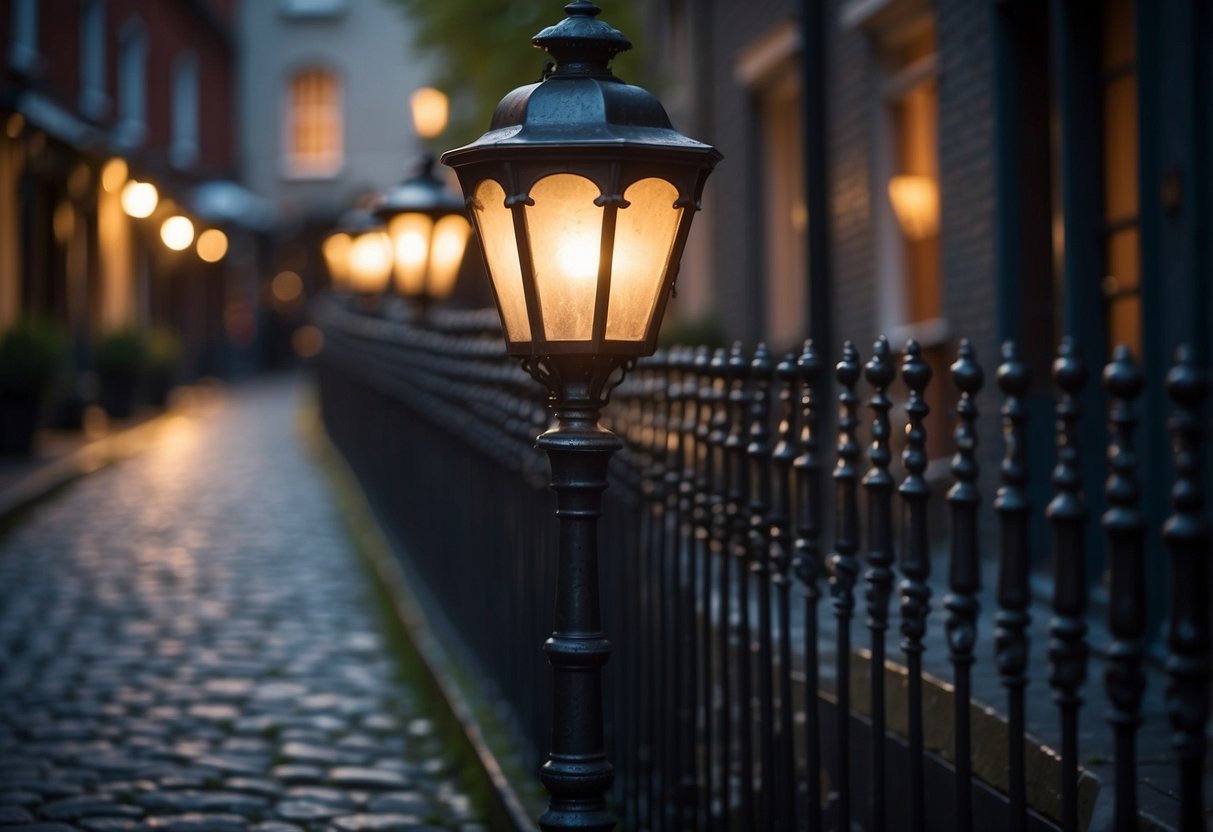 A Victorian street lamp illuminates a cobblestone street, adding a touch of London-inspired charm to the home decor