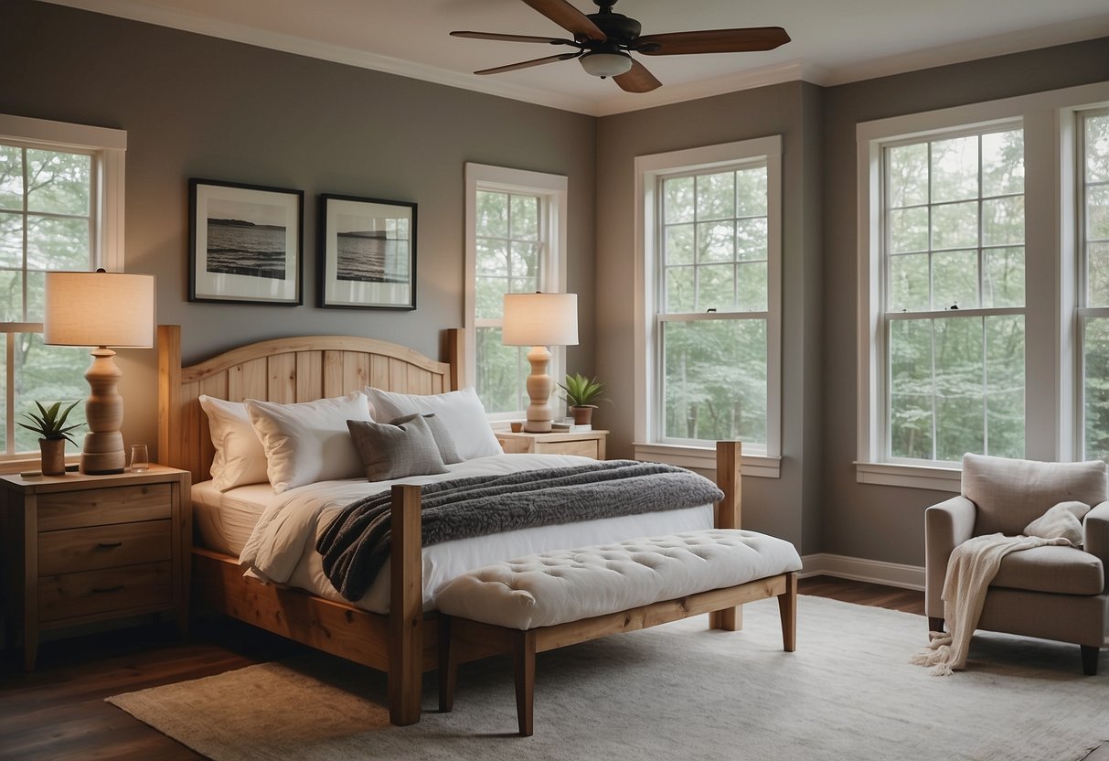 A cozy bedroom with a Pinewood Bed Frame as the centerpiece, surrounded by North Carolina home decor accents