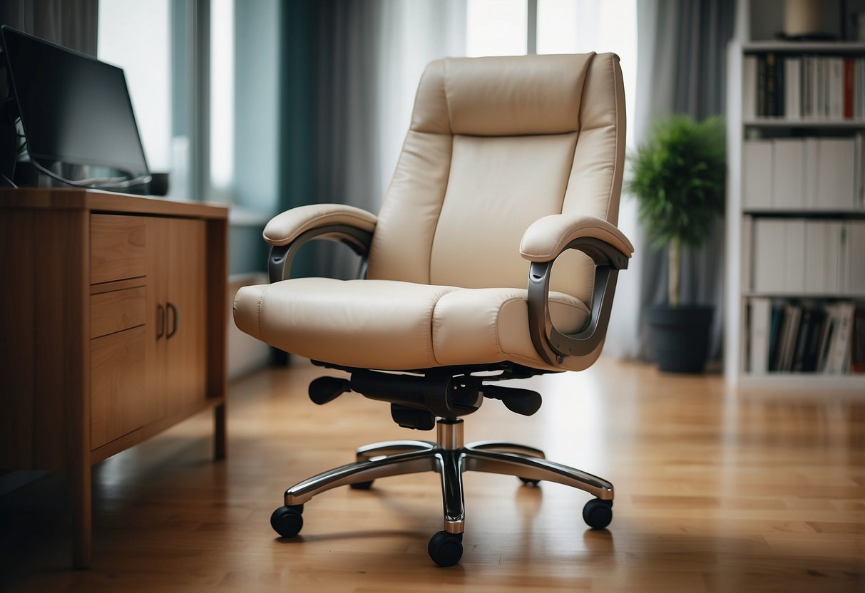 An ergonomic chair in a nurse's home office, with scrub color decor and functional design