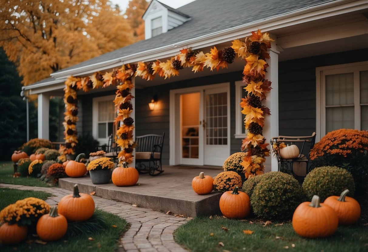 A cozy nursing home adorned with autumn leaf garlands for Halloween decor