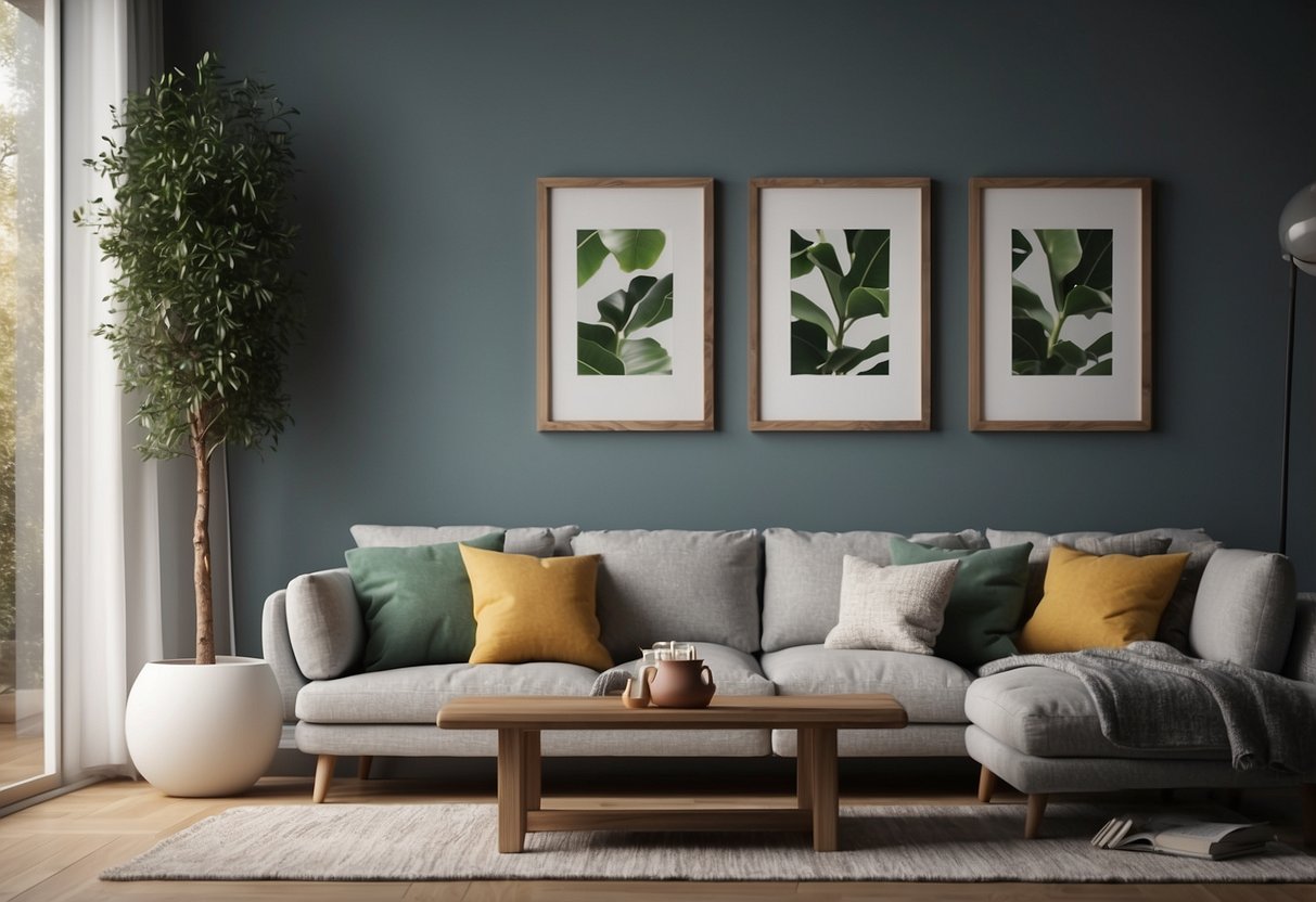 A cozy living room with white oak picture frames hanging on the wall, adding a touch of warmth and elegance to the home decor