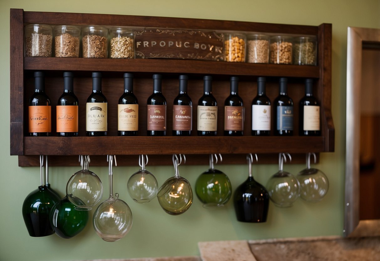 A kitchen spice rack and wine rack are creatively repurposed as home decor, showcasing innovative ideas for other uses