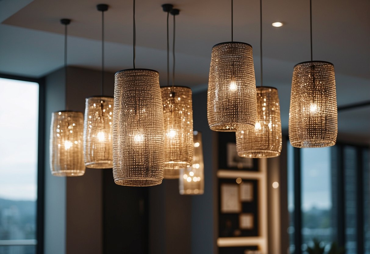 Elegant statement light fixtures illuminate a modern penthouse, adding a touch of sophistication to the home decor