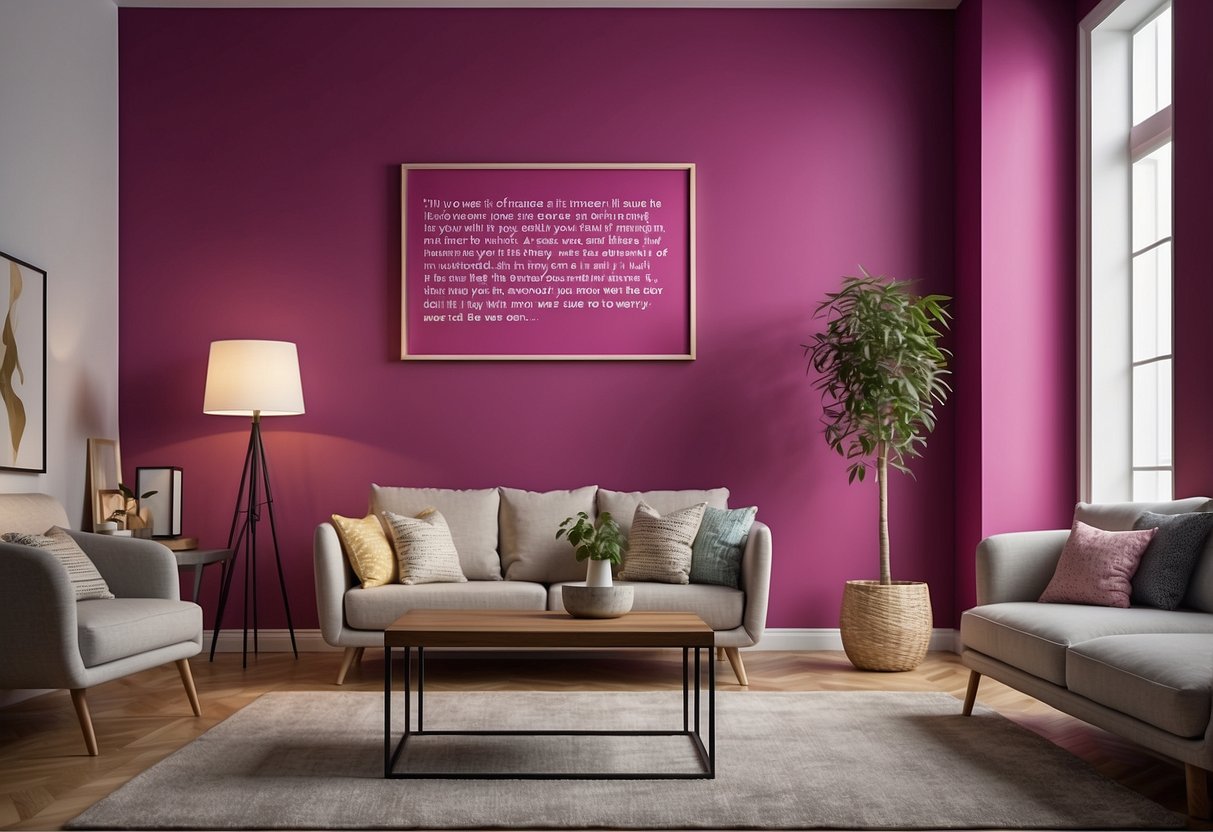 A fuchsia wall adorned with framed inspirational quotes, creating a vibrant and uplifting home decor idea