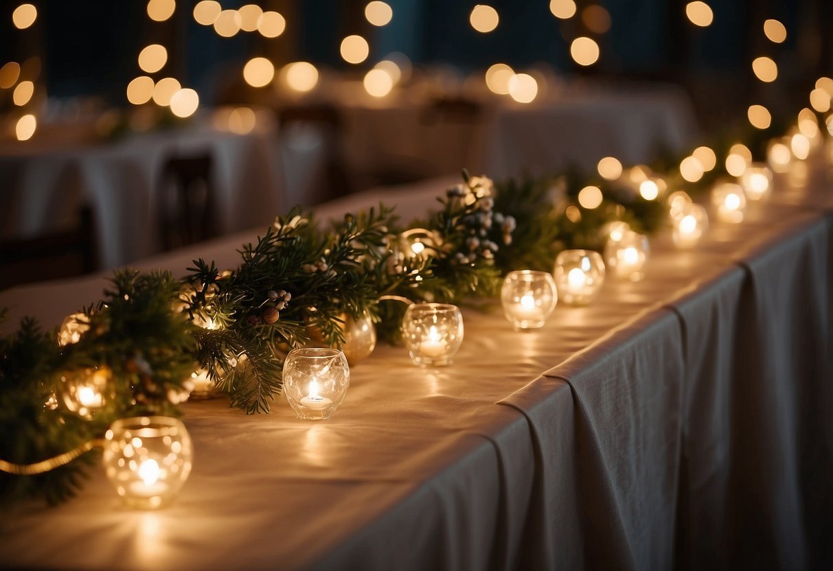 A fairy light garland drapes the buffet table, creating a warm and magical atmosphere for a home party