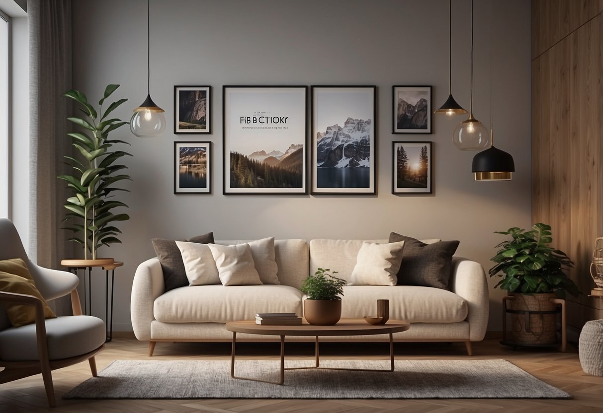 A cozy living room with a quote on the wall, surrounded by family photos and warm decor