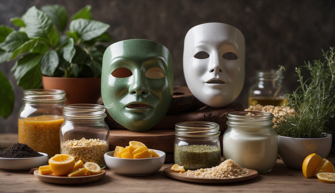 A table with homemade face masks, ingredients, and DIY tips for creating masks