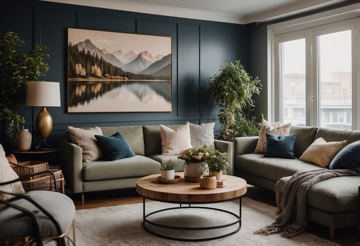 A cozy second living room with hand-painted wall art, adding warmth and character to the space