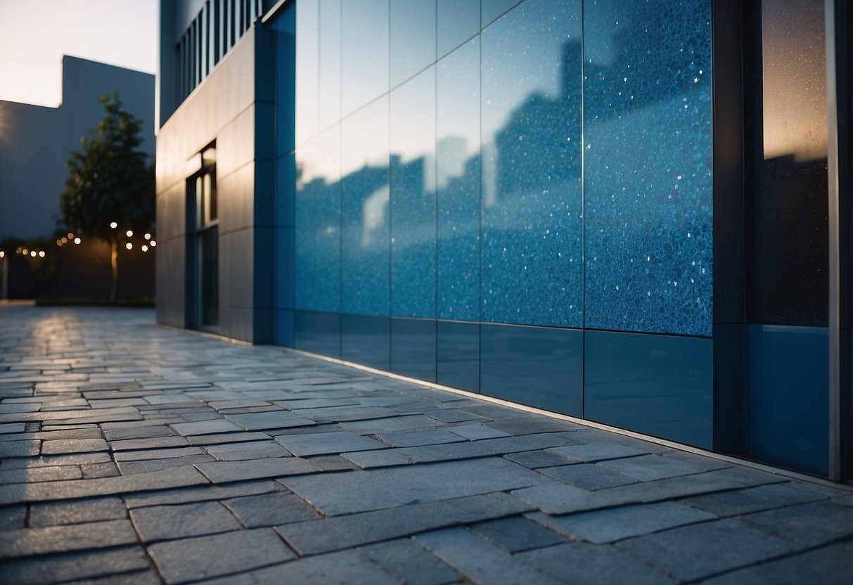 A cerulean wall adorned with abstract art, evoking the sky