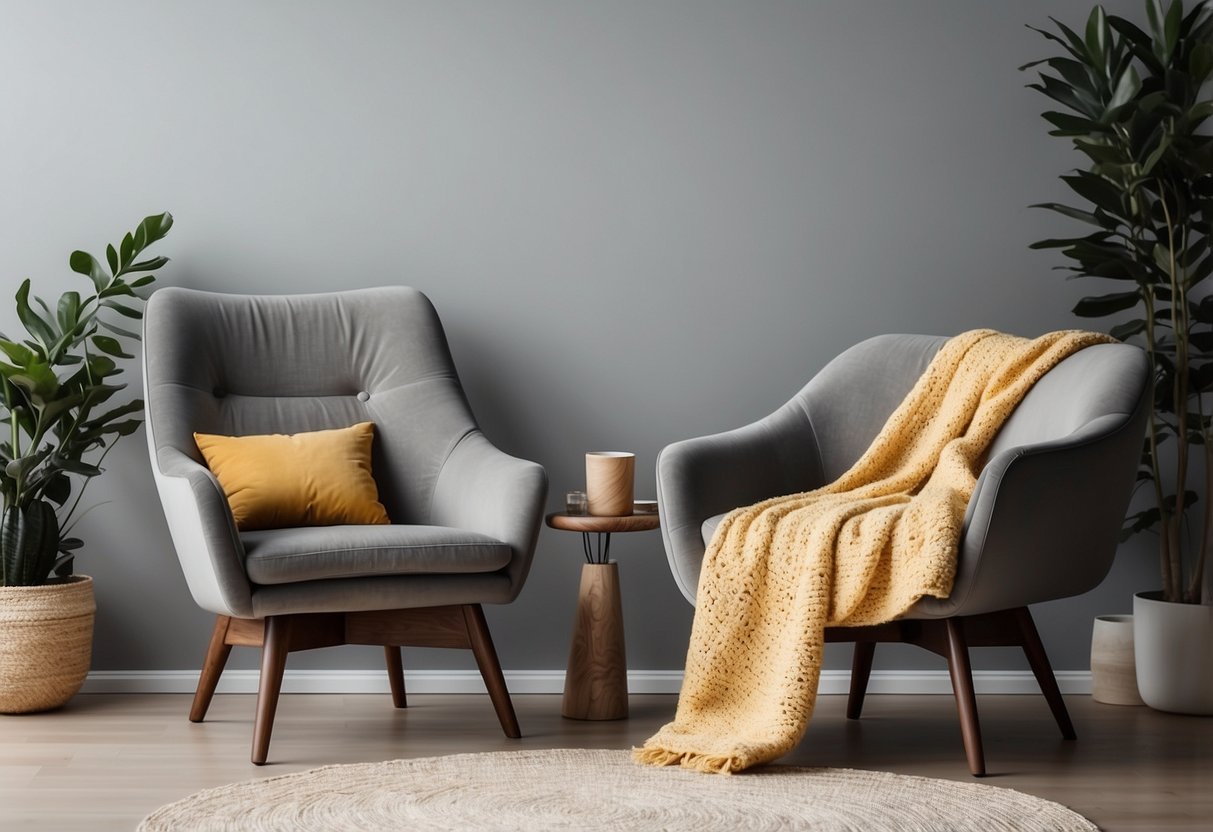 A sleek, modern chair sits in a bright, minimalist room with Scandinavian decor and a cozy throw blanket