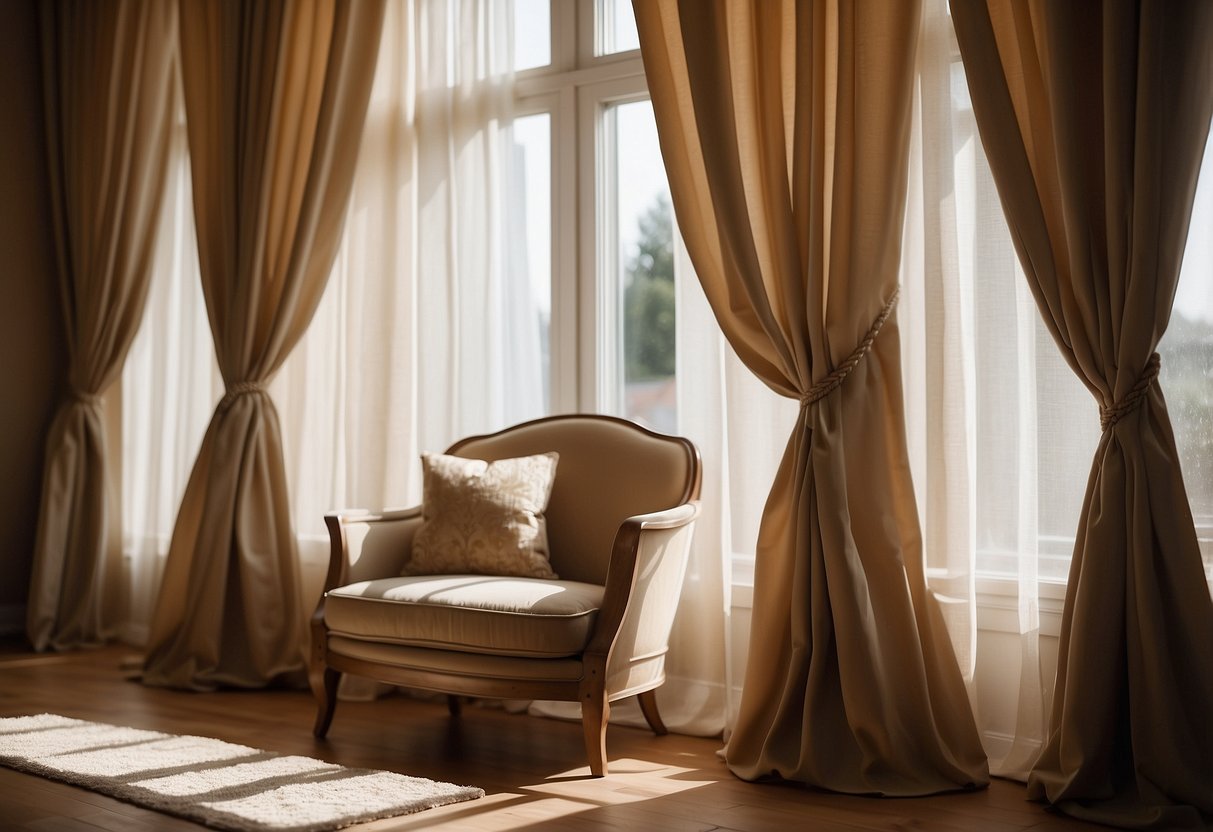 Sand-colored curtains hang elegantly in a sunlit room, adding warmth and sophistication to the tan home decor