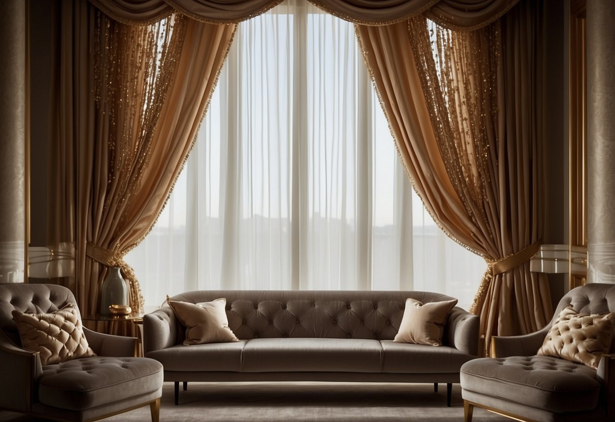 Luxury silk curtains hang elegantly in a lavish Las Vegas home, adding a touch of opulence to the decor