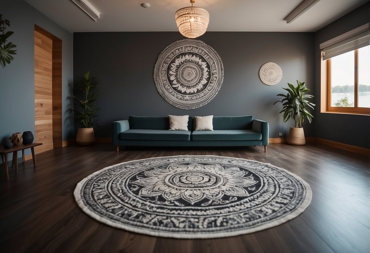 A serene yoga room with mandala wall art, creating a peaceful and meditative atmosphere for home decor