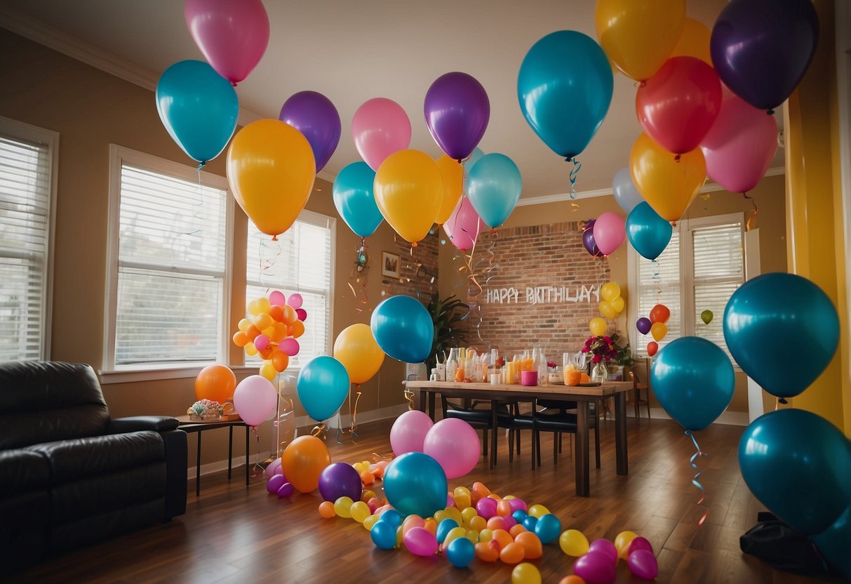 Colorful balloons float with personalized messages, adorning a festive 5th birthday celebration at home