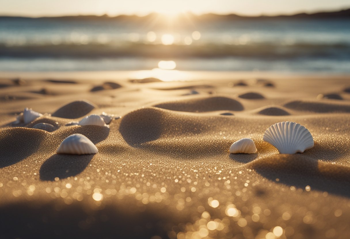 Golden sand stretches along Ballyness Bay, waves gently lapping at the shore. Seashells of all shapes and sizes dot the beach, glistening in the sunlight. A picturesque scene for any illustrator to capture