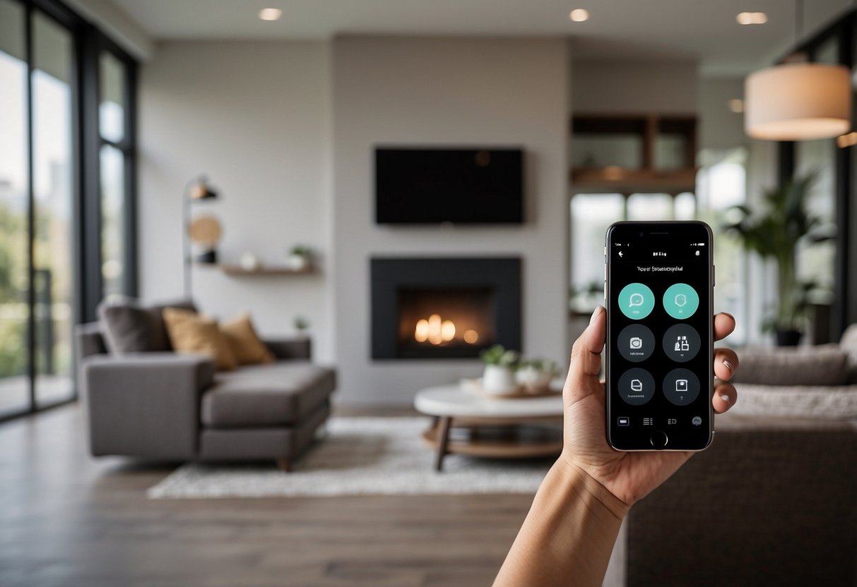 The smart home features include keyless entry, motion-sensing lights, and security cameras. Decor ideas feature modern, minimalist furniture and smart technology integration