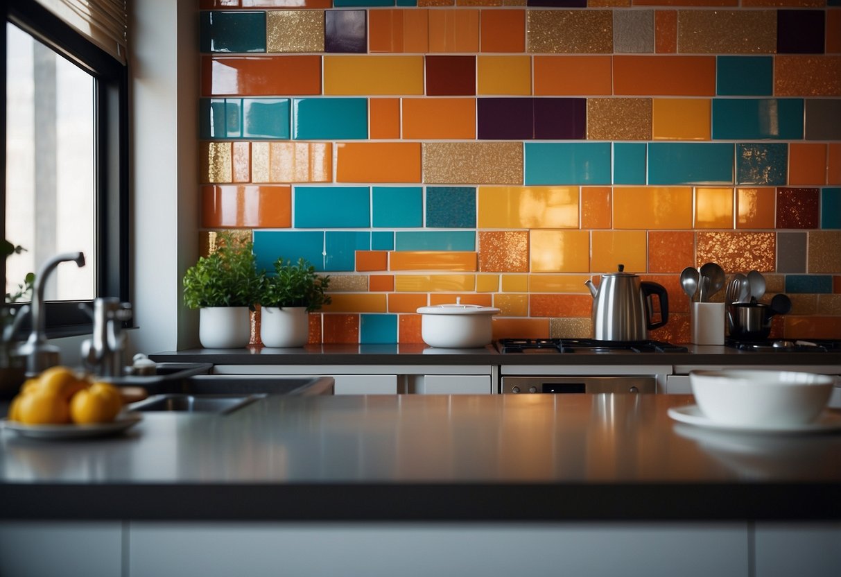 Vibrant backsplash tiles adorn a modern apartment kitchen, adding a pop of color and personality to the space