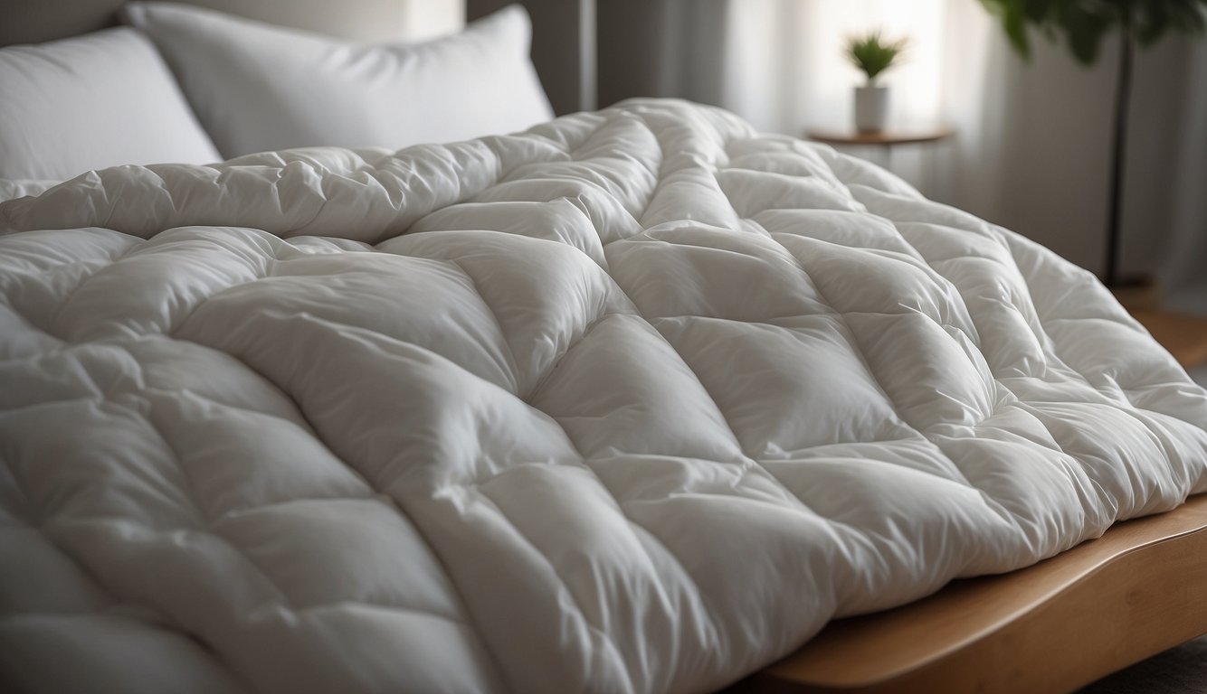 A light, breathable comforter drapes over a bed, with cooling fabric and minimal insulation