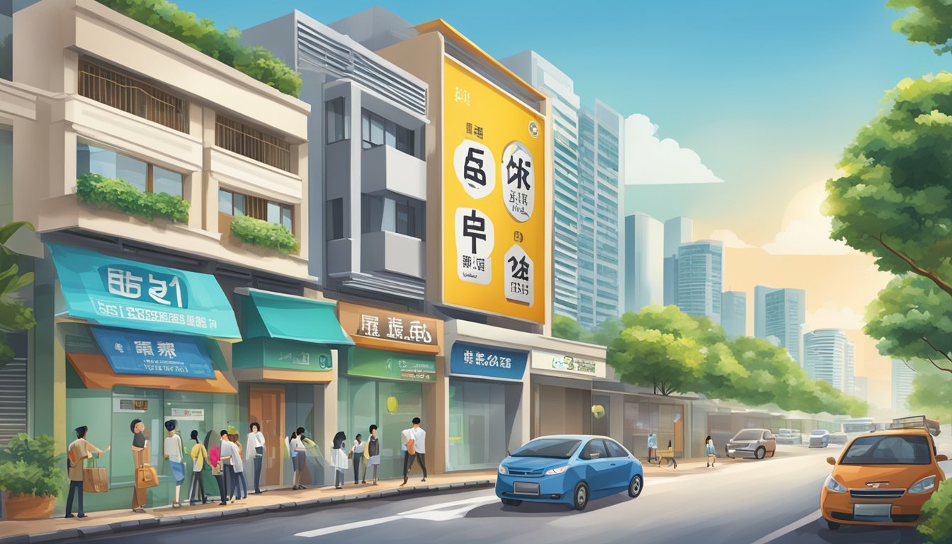 A signboard with "Best Licensed Money Lender in Yishun" stands out against a backdrop of a bustling street