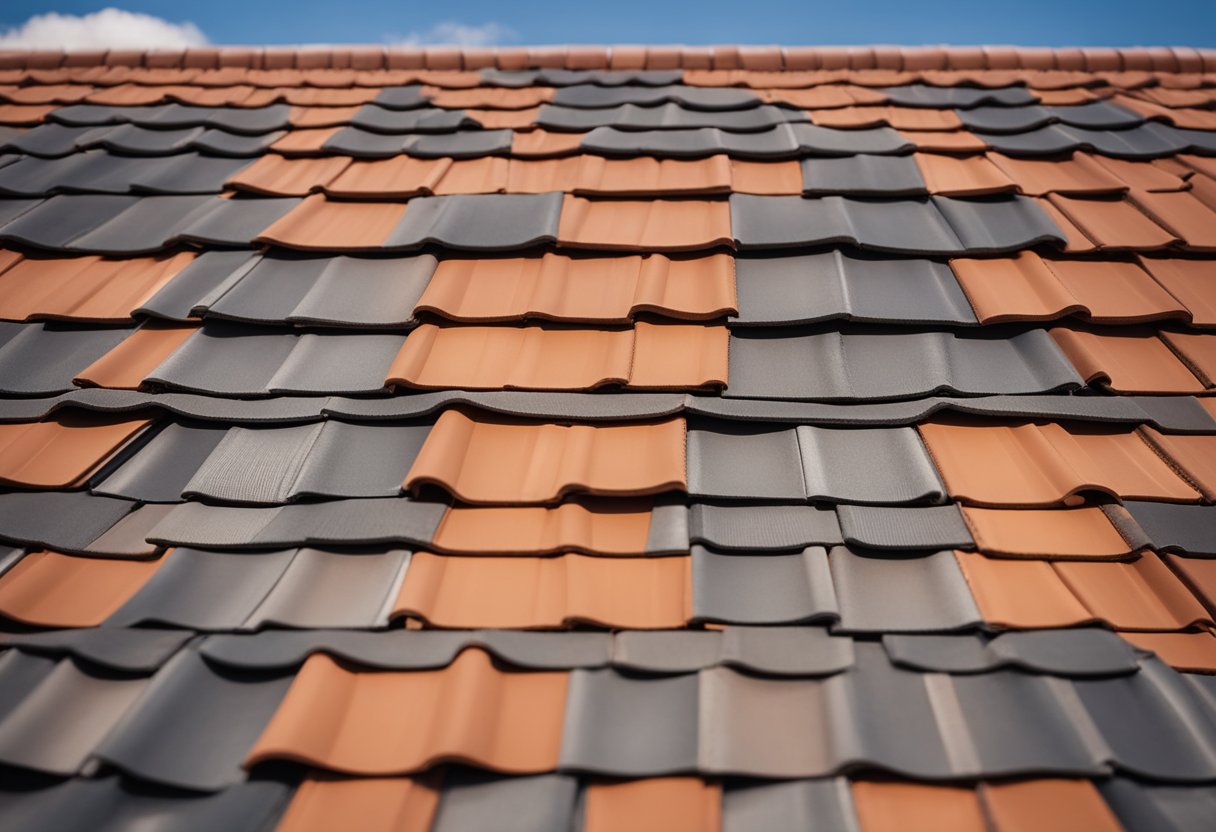 A house with various roofing materials, including asphalt shingles, metal panels, and clay tiles. A price chart showing cost comparisons