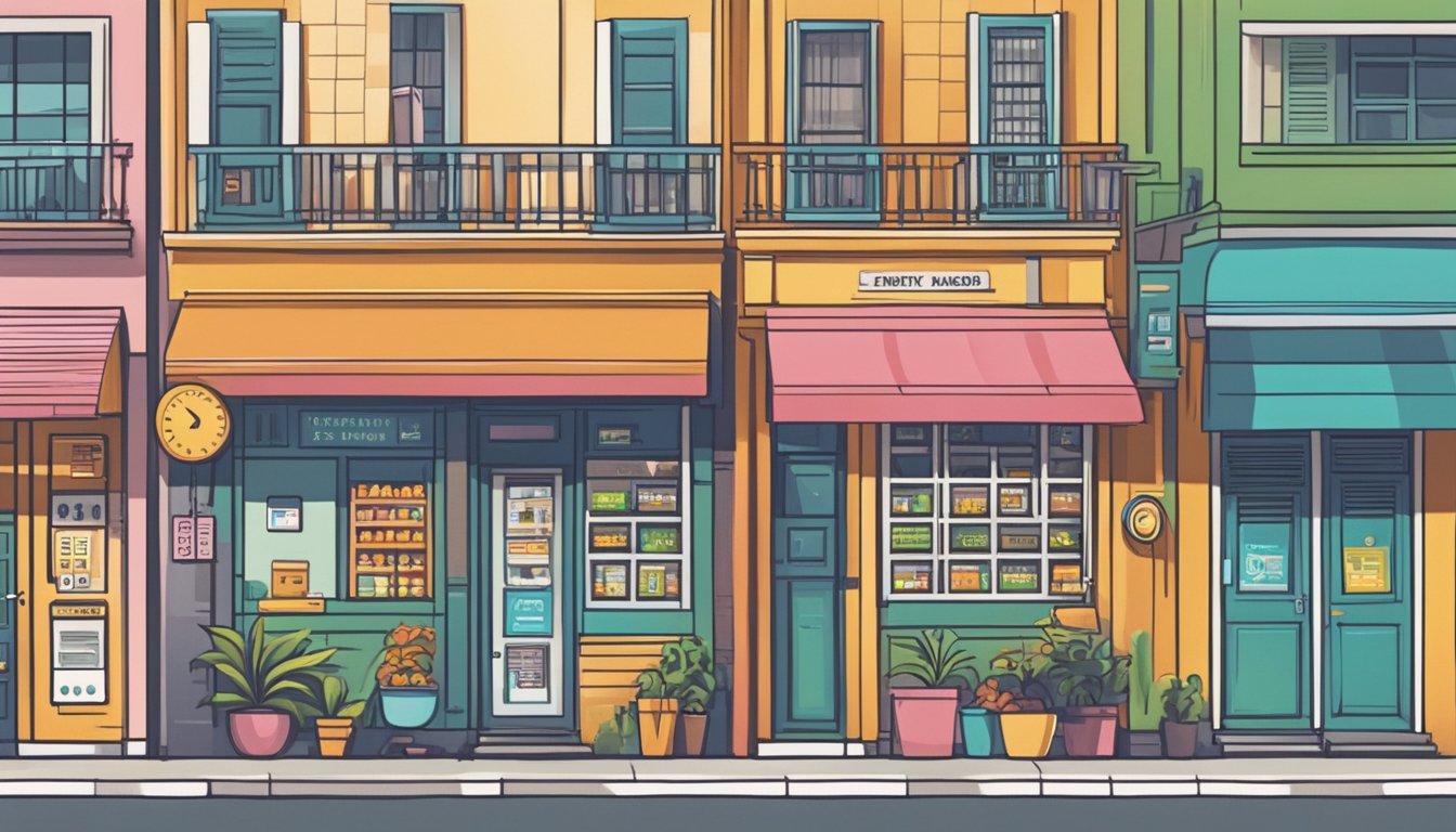 A storefront with a sign reading "Frequently Asked Questions Best Licensed Money Lender Near Sembawang" in bold lettering, surrounded by a bustling neighborhood