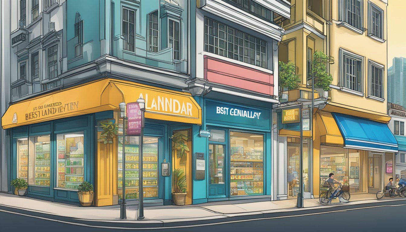 A storefront sign reads "Best Licensed Money Lender Near Admiralty Singapore." Surrounding buildings and street signs indicate a bustling urban area